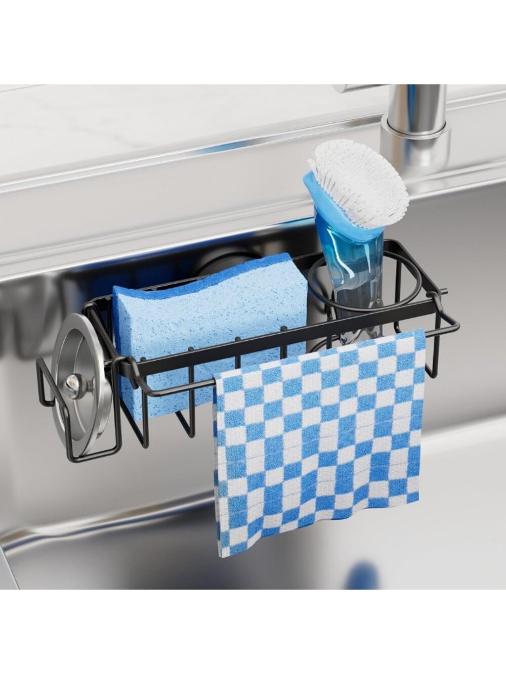 4-in-1 Kitchen Sink Caddy with Strong Suction Cup - Space-Saving Organizer